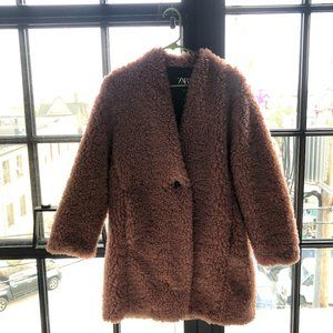 ZARA pink teddy bear jacket - small